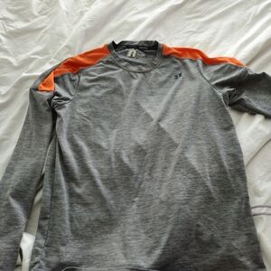 Russell Athletic Gray Long-Sleeve Crew with Orange Shoulder Panels